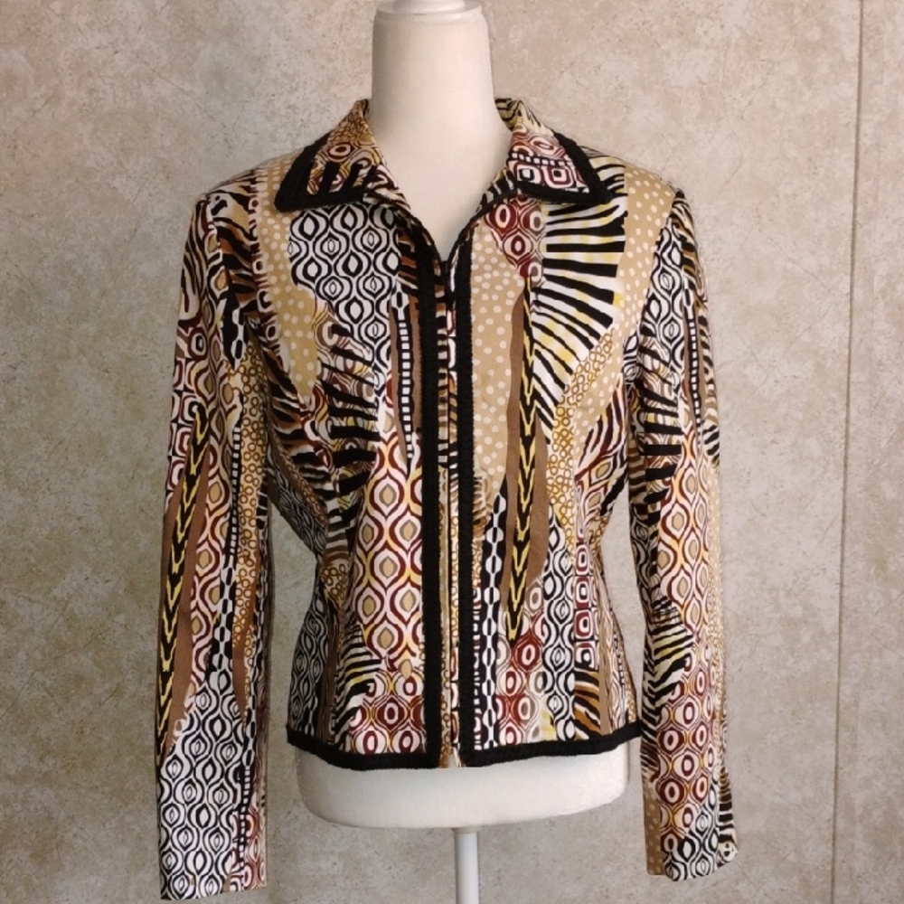 Women's Multicolor Patterned Jacket/ Art To Wear/ Animal Print/Zipper Closure